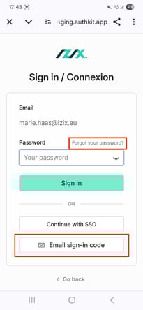 3. Login screen email sign in and forgot pswd highlight