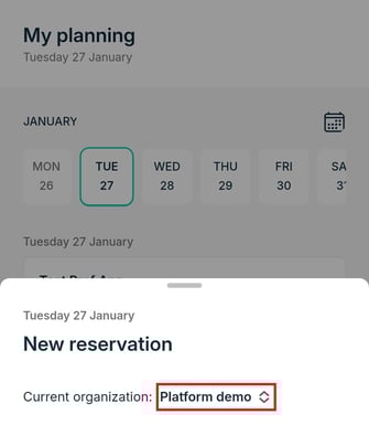 Make booking - choose orga